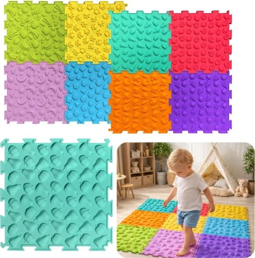 Sensorische puzzelmat – kleurrijke getextureerde tegels 24,5 cm, set van 10 stuks