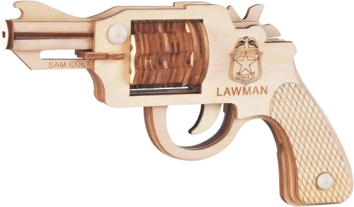 Woodcraft wooden 3D puzzle revolver with rubber bands Colt