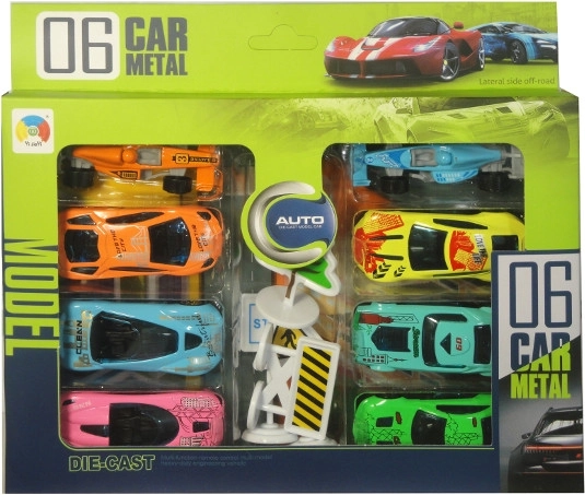 Voitures métalliques avec tapis de jeu, 8 pcs