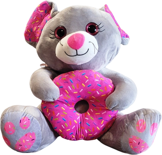 Plush Mouse with Donut 25 cm – Gray