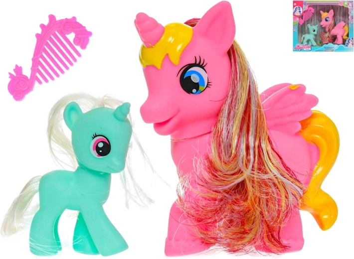 Licorne avec son petit et peigne – set de jouets pour enfants