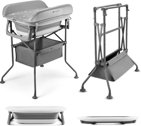 Kinderkraft verschoontafel met badje Bubbly Grey – opvouwbare verschoonunit en babybadje