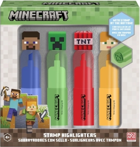 Minecraft : lot de 4 surligneurs avec topper 3D et tampon