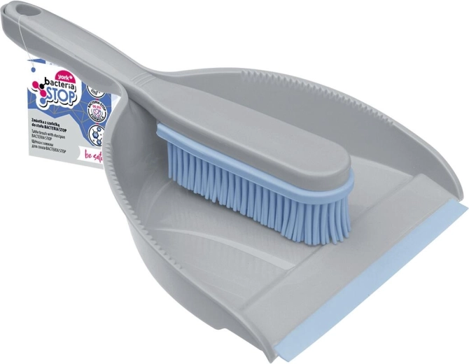 Balayette et pelle avec bord en caoutchouc Bacteria Stop, gris clair