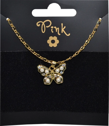 Gold-plated necklace with butterfly pendant and pearls