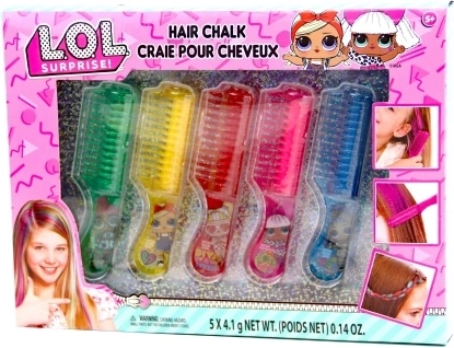 Craies pour cheveux L.O.L. pour enfants, set de 5 couleurs avec peignes