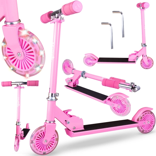 Children's two-wheel scooter with light-up wheels, pink