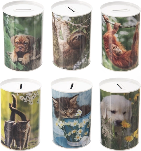 Tin piggy bank with animal motif 10 × 15 cm (assorted 6 variants)