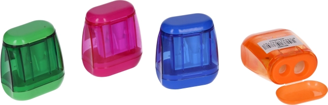 Doppelspitzer mit Behälter für zwei Stifte – 4 Farben