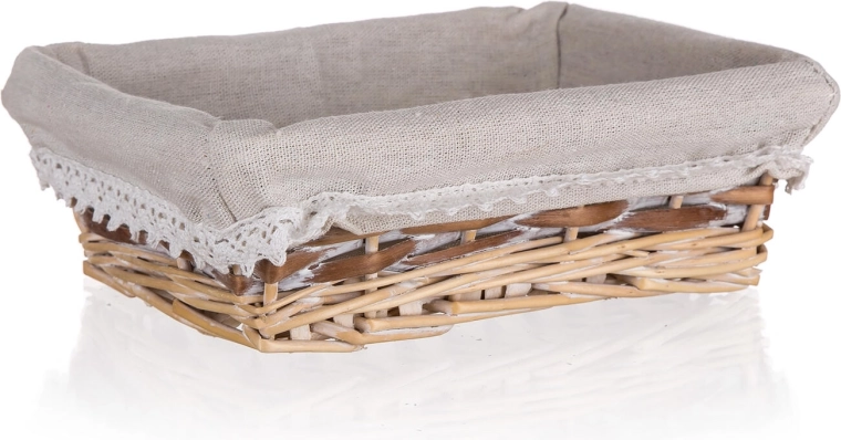 Panier rectangulaire en osier Duo 21 × 16 cm avec bordure en dentelle