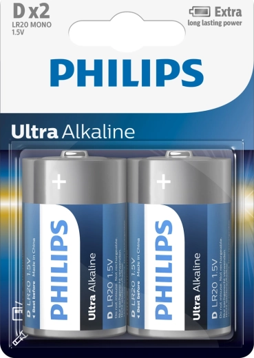 Philips Ultra Alkaline Batterien D (LR20), 1,5 V – 2 Stk.