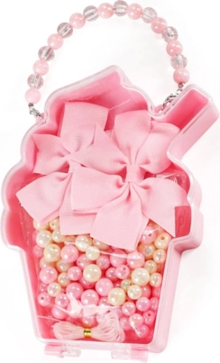 Perles avec nœuds décoratifs – kit de création de bijoux dans un sac en forme de cupcake