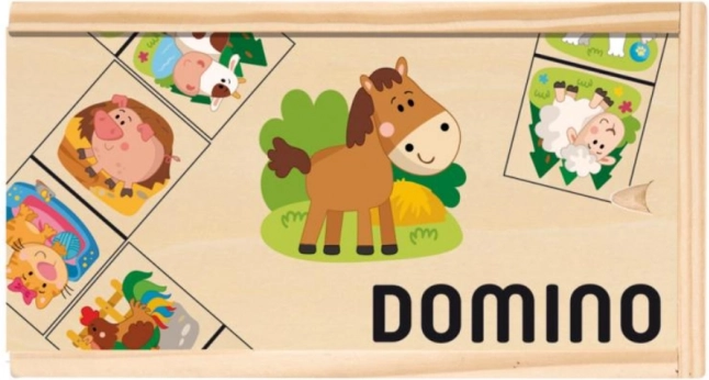 Children's wooden dominoes with farm animals