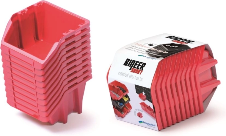 Set of 10 storage boxes Bineer Short, 180 × 98 × 118 mm, red