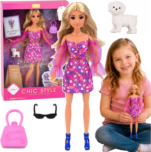 Anlily fashion doll in a pink dress with a puppy and accessories, 30 cm