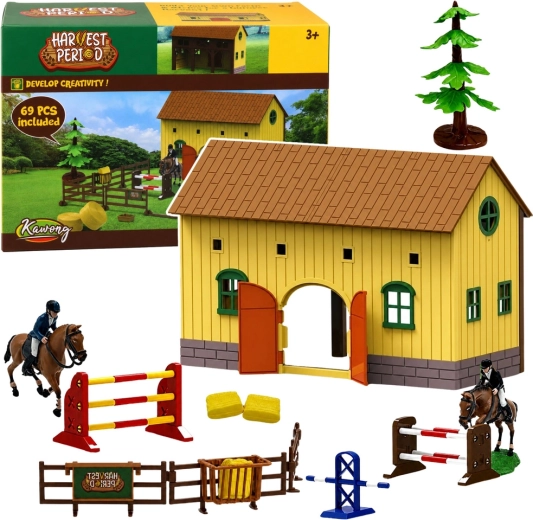 Horse Stable with Jumping Obstacles and Rider Figures (69 Pieces) Harvest Period