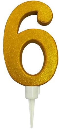 Taartkaars cijfer 6 goud 16 cm