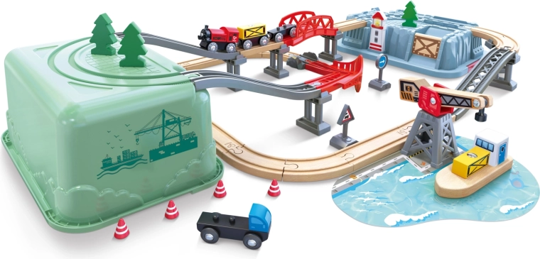 Treinbaan in box HAPE Haven Set (Railway Bucket Harbour Set)