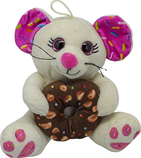 Pluchen muis met donut wit 20 cm