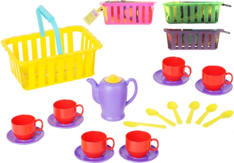 Plastic theeservies in mandje voor kinderen