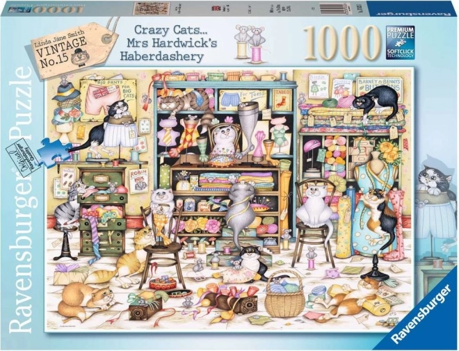 Puzzle RAVENSBURGER Crazy Cats – facéties de chats en mercerie, 1000 pièces