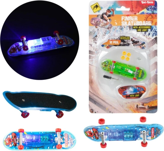 Finger skateboard with light 9.5 cm – plastic mini fingerboard