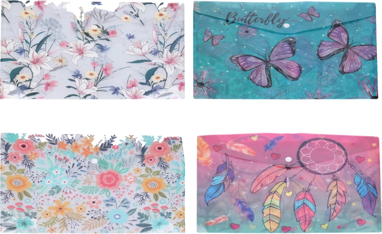 Plastic snap-button folder A7, assorted designs