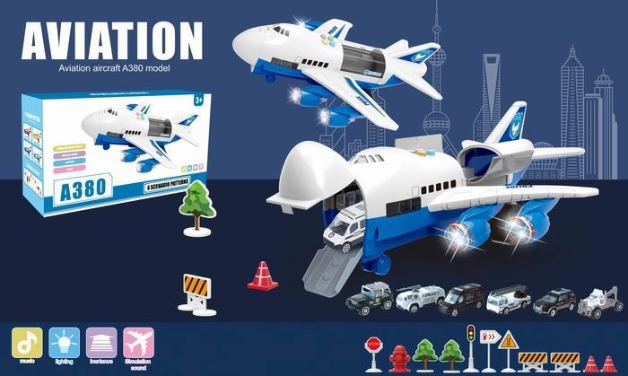 A380 Airplane with Police Cars and Light and Sound Effects