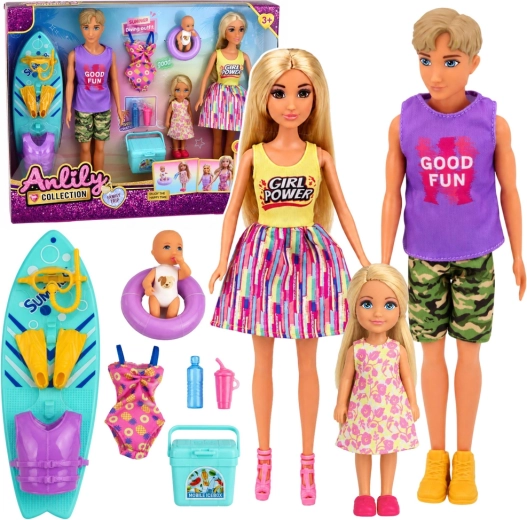 Ensemble familial de poupées Anlily surfeurs avec bébé et accessoires de plage