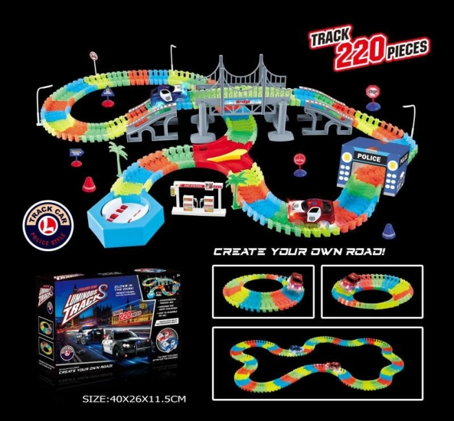 Lichtgevende flexibele racebaan 220 delen met LED autootje