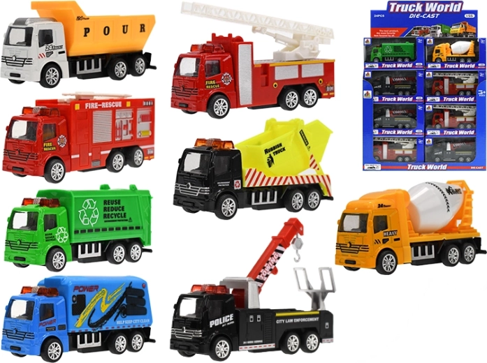 Metalen vrachtwagen 10 cm 1:55 met pull-back aandrijving, 8 soorten in doosje