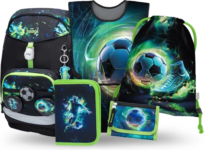 BAAGL Airy Plus Football School Set – backpack, pencil case, gym sack, apron/cover and neck wallet