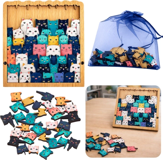 Puzzle en bois chatons – casse-tête éducatif avec cadre et pochette, 62 pièces
