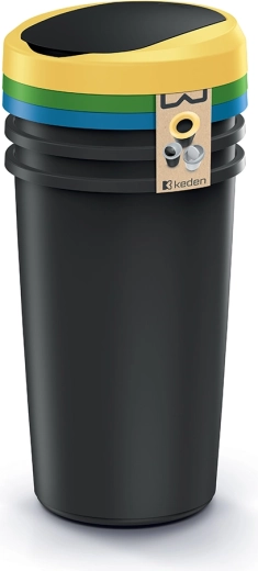 Compacta R Flap Bin Set 3×50 l, black recycled plastic