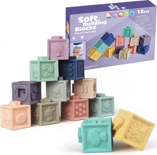 Soft building blocks with numbers, shapes, animals and fruit
