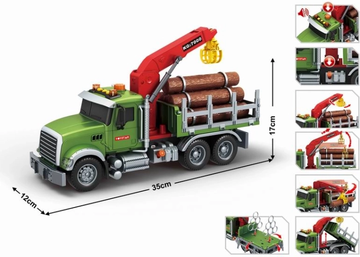 Transportvrachtwagen met kraan en houten boomstammen 1:14