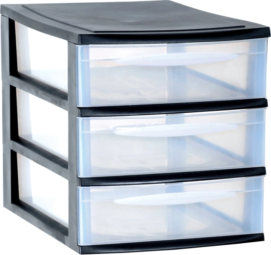 Modular drawer organizer with 3 slim A4 drawers – black