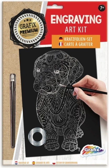 Zilveren krasplaat hond GRAFIX