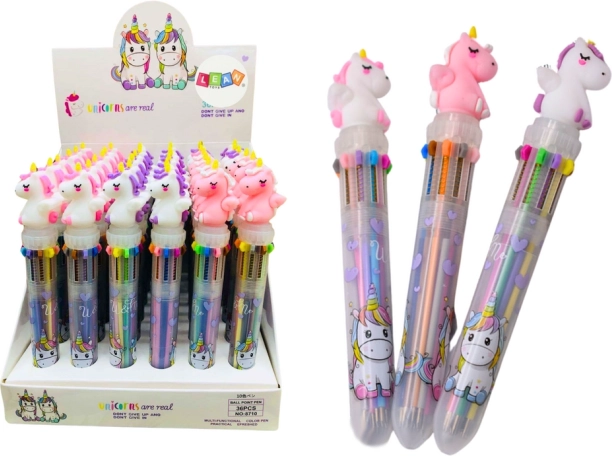 Multicolor unicorn ballpoint pen, automatic, 10 colors