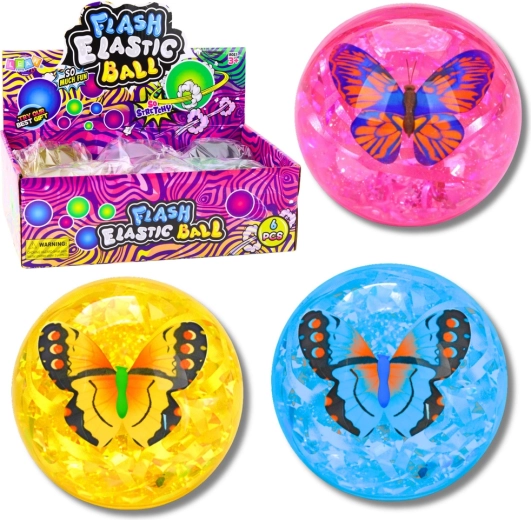 glowing bouncy ball with confetti and butterfly 9 cm
