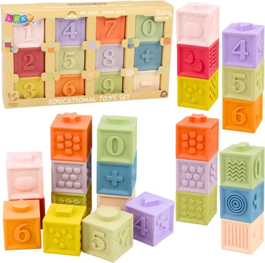 Sensory rubber blocks with numbers and textures, 12 pcs