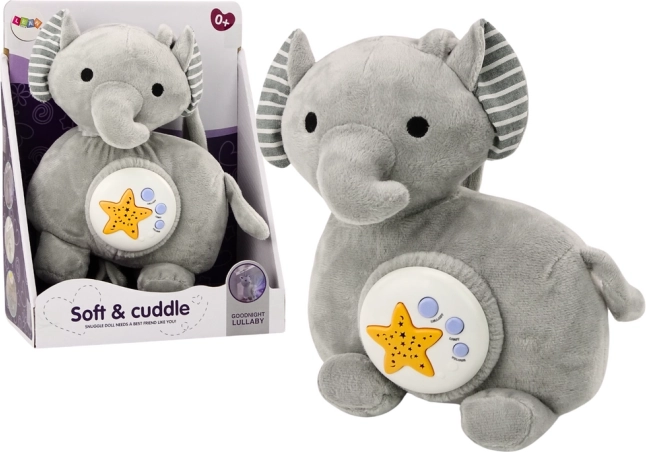 Plush Elephant Projector Sleeping Elephant Grey Hugs Stars Melodies