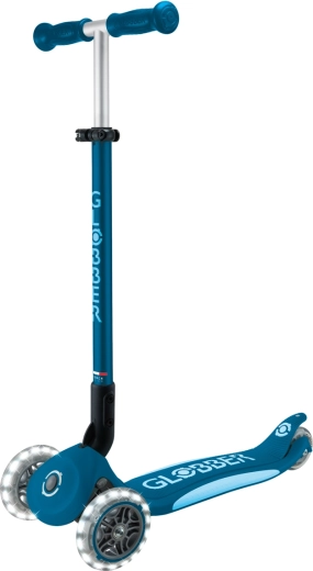 Globber Elite Lights trottinette enfant à trois roues avec roues LED, bleu foncé