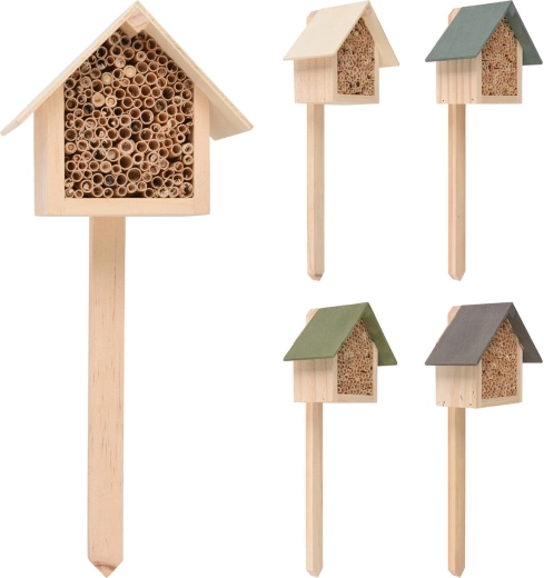 Wooden insect hotel with stake 29 cm, color mix 11.5 × 10 × 6.5 cm