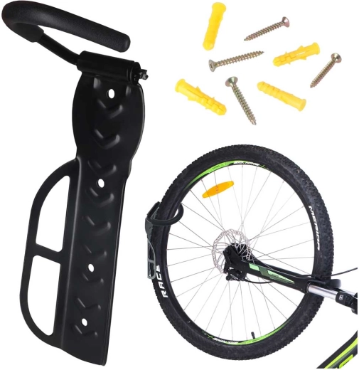 Wall bike rack with swiveling hook