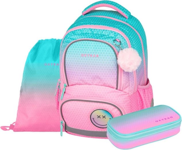 School Set OXYBAG OXY NEXT Ombre Pink – backpack, pencil case and drawstring bag