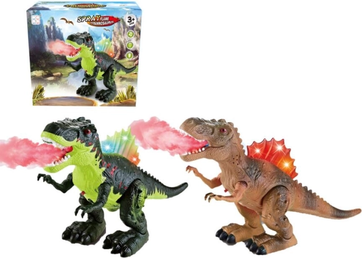 Dinosaure avec brume, effets lumineux et sonores