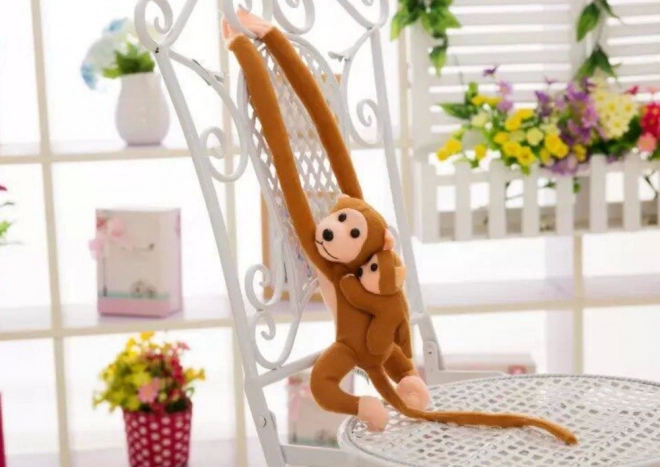 Plush Monkey with Baby Dark Brown 90 cm