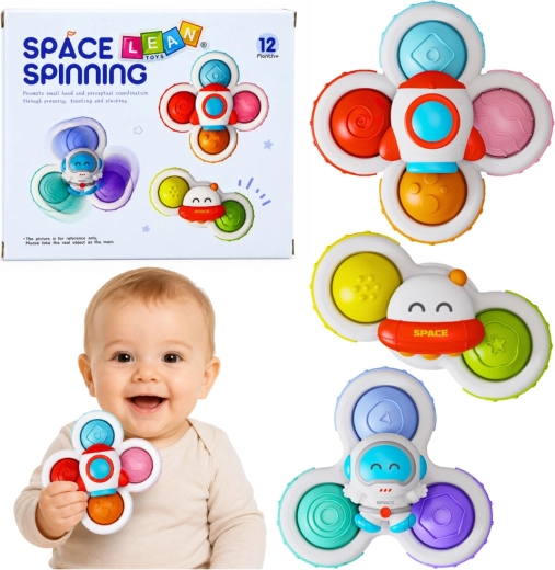 Sensory suction-cup spinners for babies – space theme, set of 3