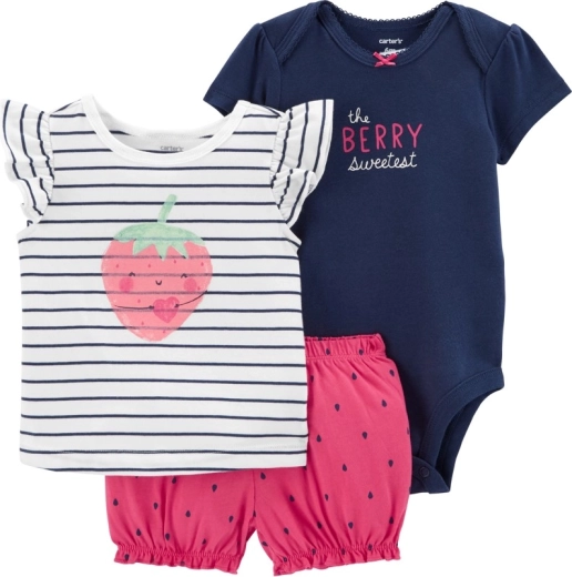 Meisjes 3-delig zomerset STRAWBERRY STRIPES van katoen (romper, T-shirt, short)